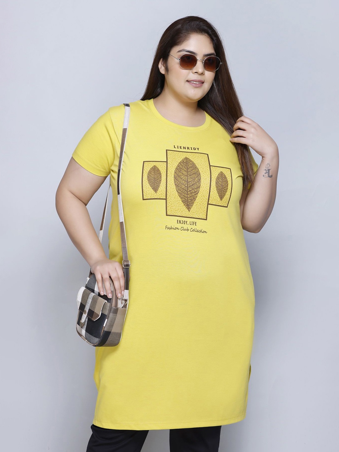 

IN Love Women Graphic Printed Cotton Plus Size T-shirt, Yellow