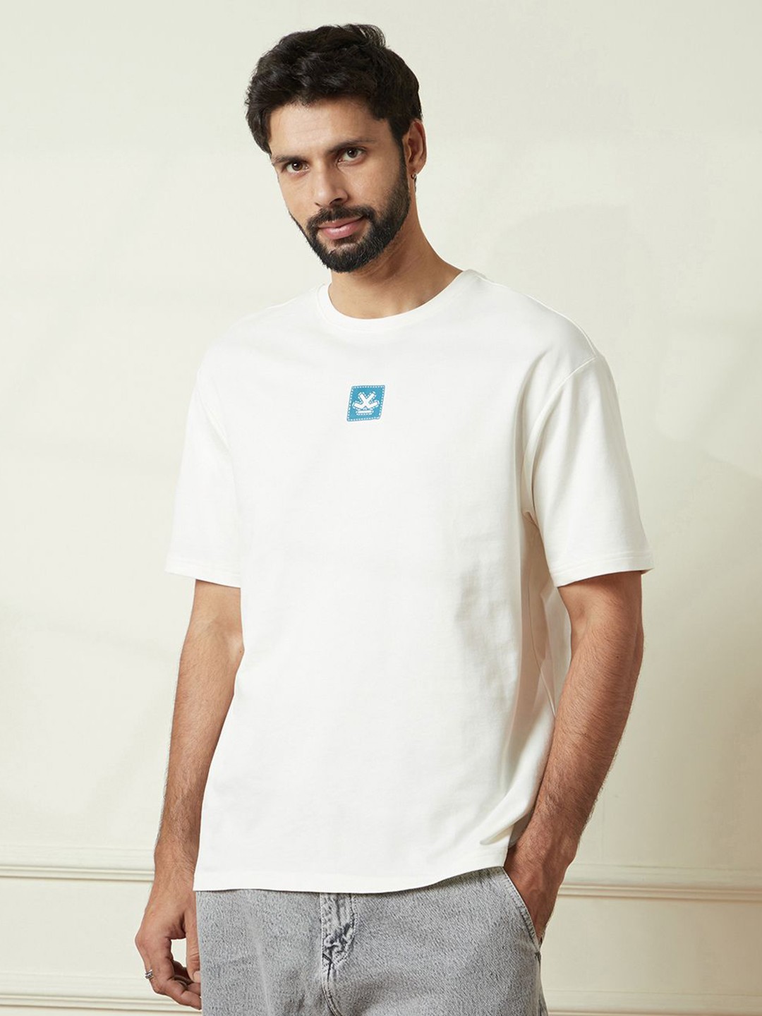 

WROGN Men Typography Printed Round Neck Cotton Relaxed Fit T-shirt, Off white