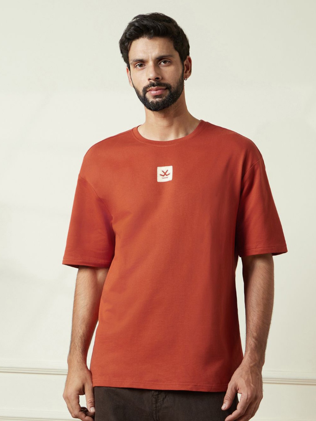 

WROGN Men Typography Printed Round Neck Cotton Relaxed Fit T-shirt, Rust