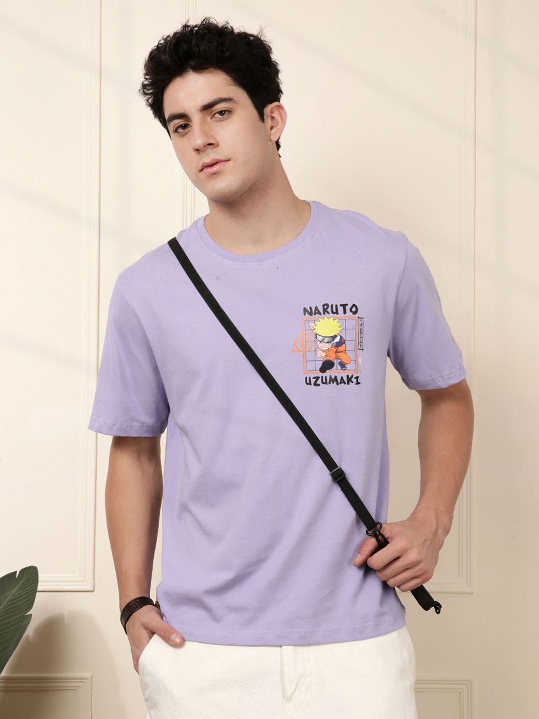 

WROGN Men Naruto Typography Printed Round Neck Cotton T-shirt, Lavender