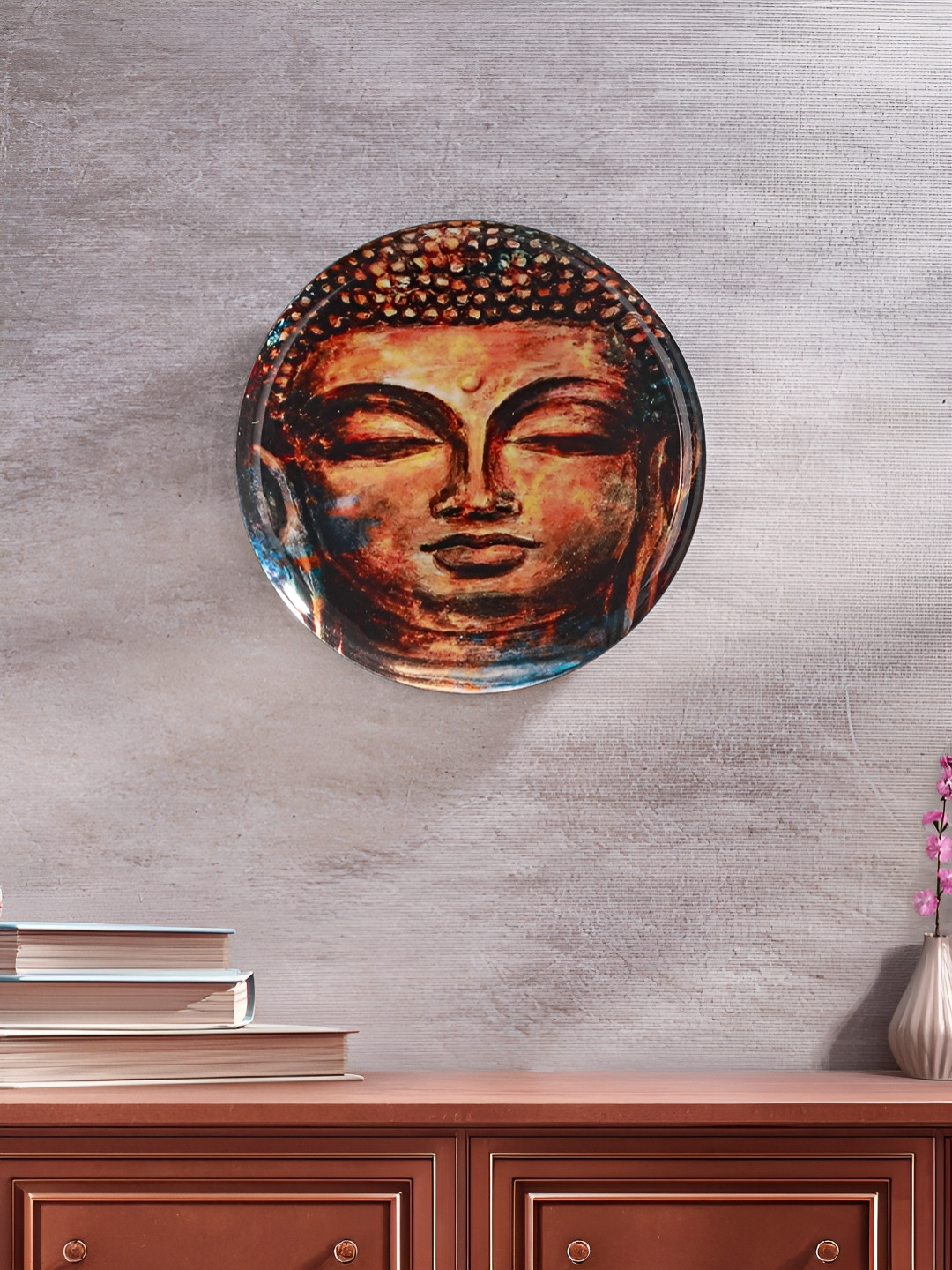 

Homspurts Brown & Blue Tranquil Lotus Buddha Printed Round Shaped Wall Hanging Plate