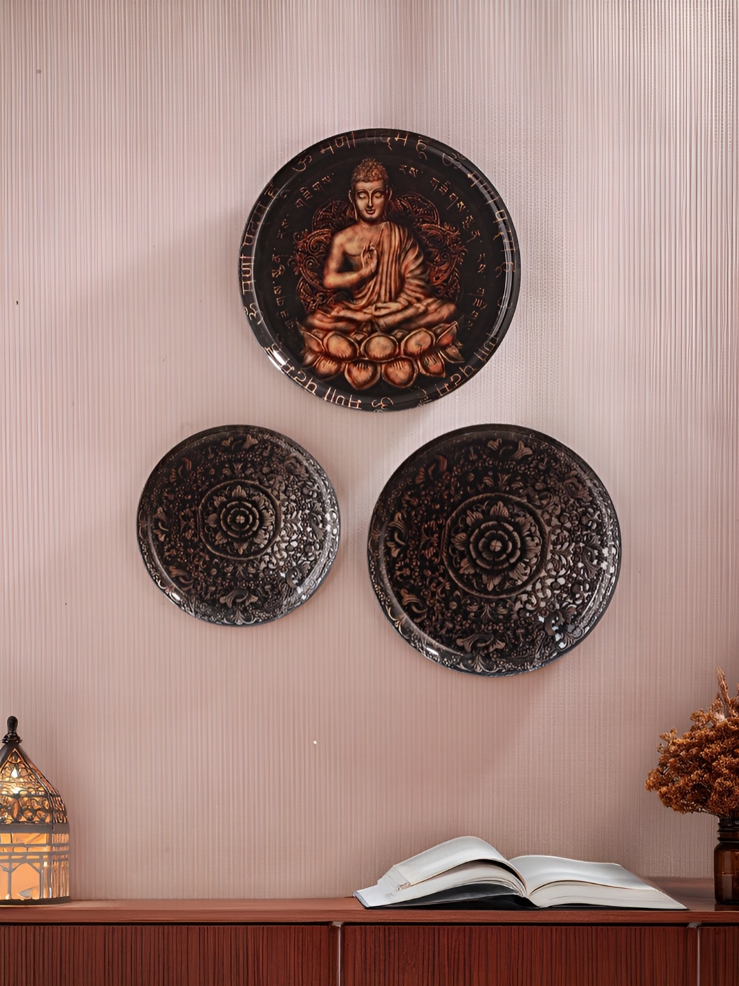 

Homspurts Buddha Bliss Blue & Red 3 Pieces Wall Decor, Black