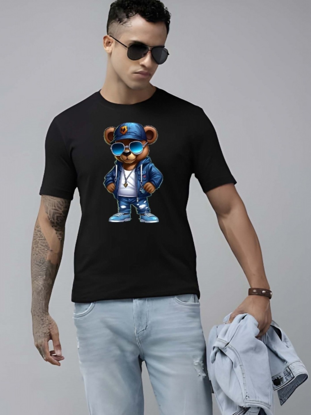 

KAIDO Men Graphic Printed Round Neck Cotton T-shirt, Black