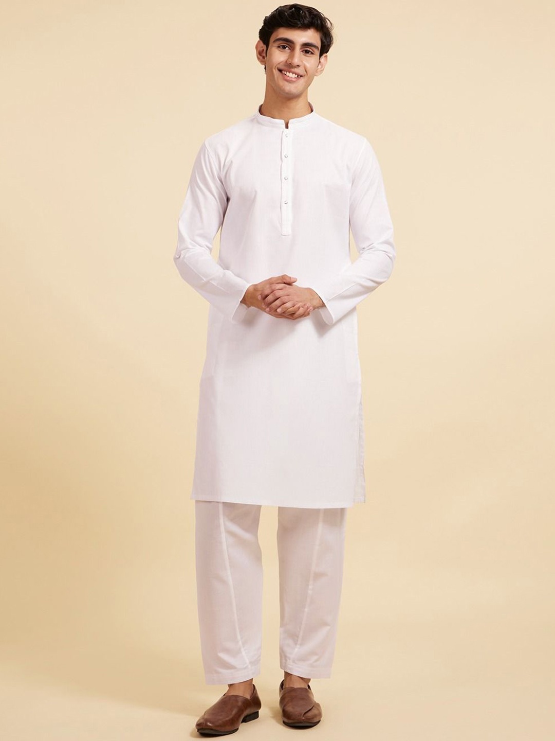 

Diwas by Manyavar Cotton Mandarin Collar Straight Kurta, White