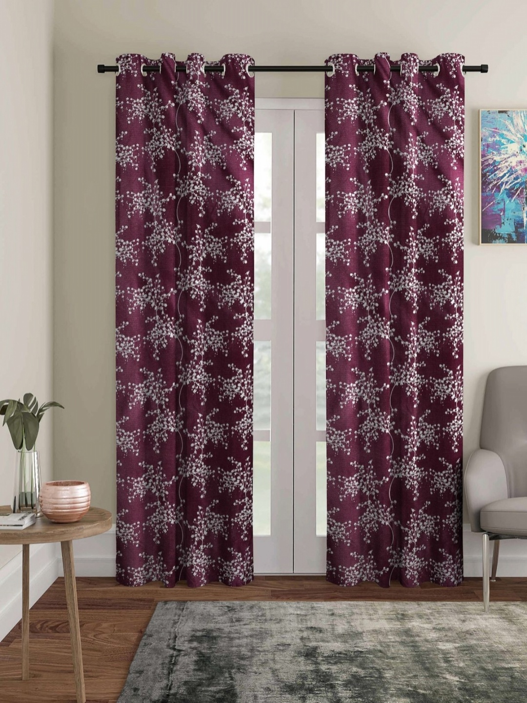 

Aura Purple & White 2 Pieces Floral Room Darkening Door Curtains