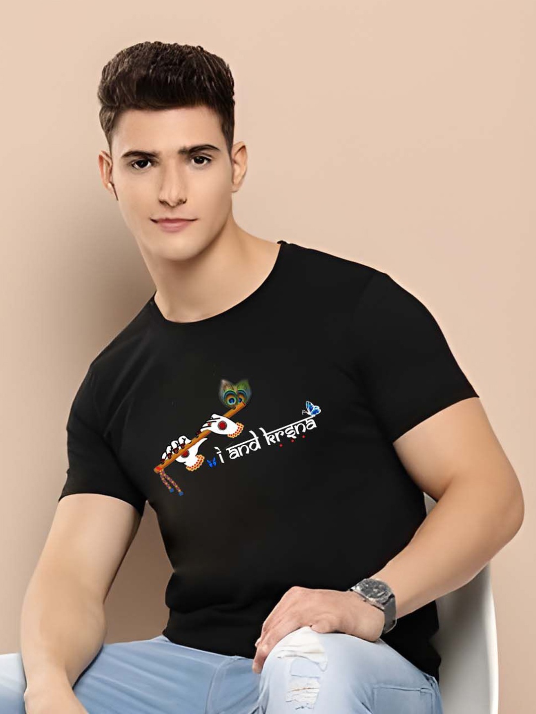 

KAIDO Men Graphic Printed Round Neck Cotton T-shirt, Black