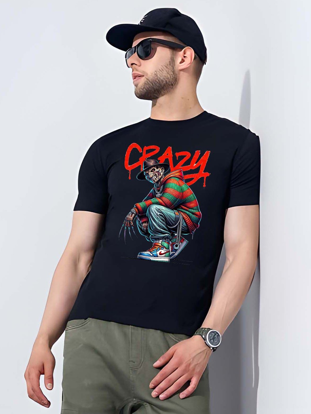 

KAIDO Men Graphic Printed Round Neck Cotton T-shirt, Black