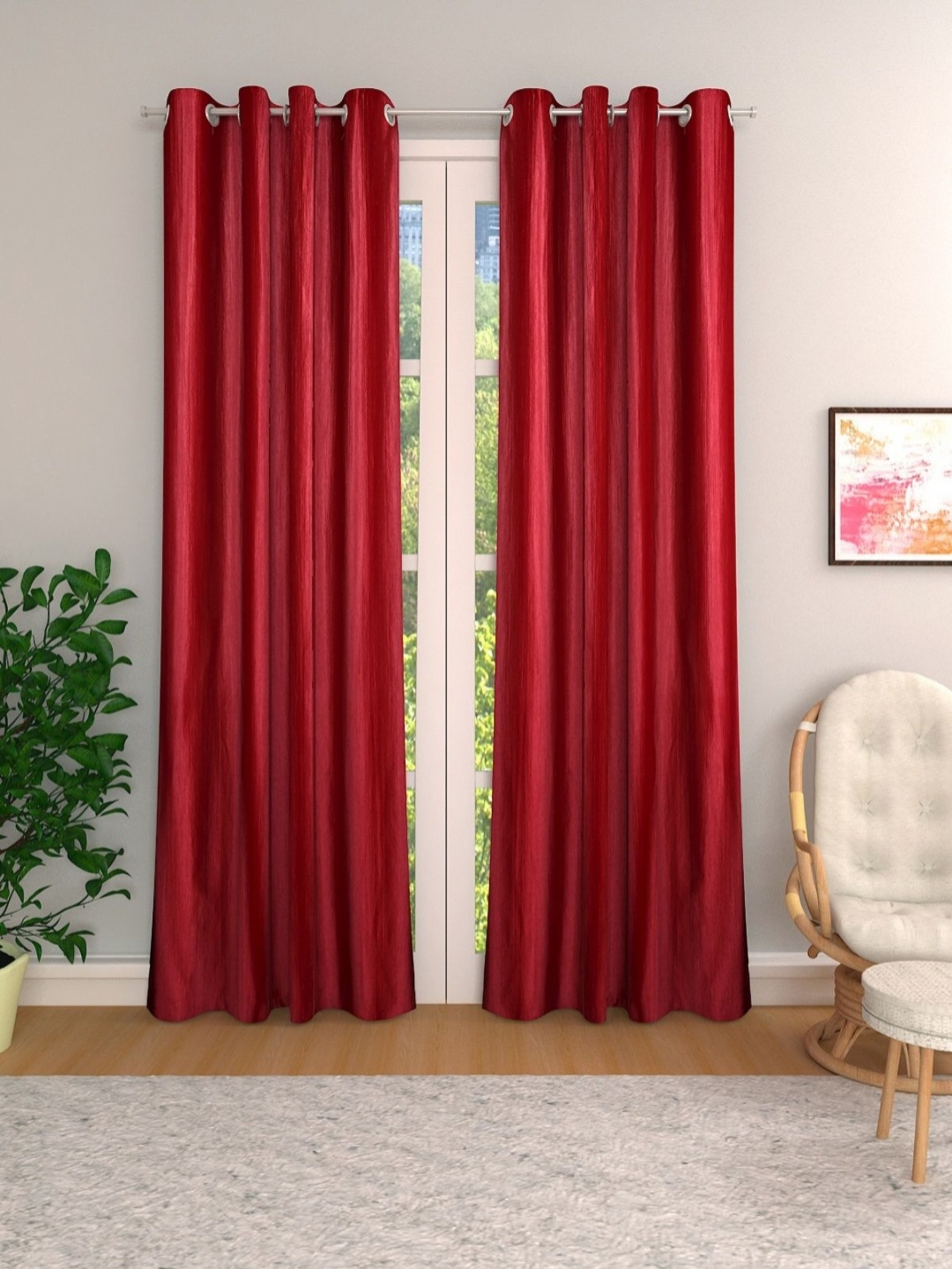 

Aura Red 2 Pieces Room Darkening Door Curtains