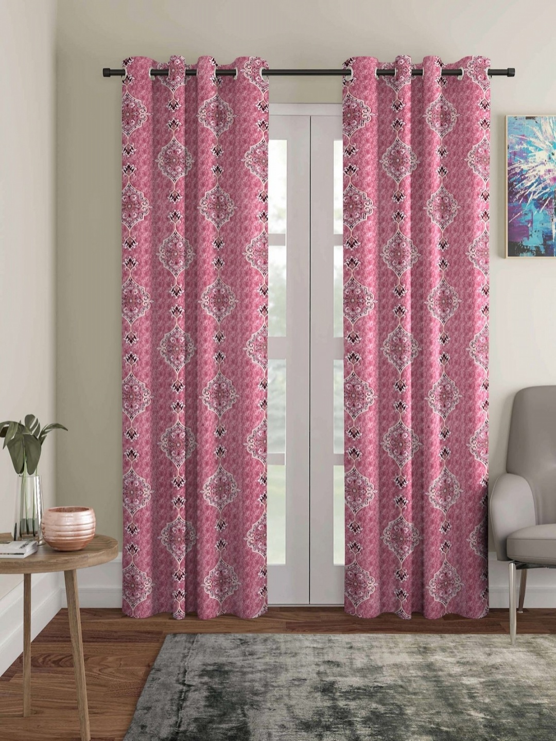 

Aura Pink & Maroon 2 Pieces Ethnic Motifs Room Darkening Jacquard Door Curtains