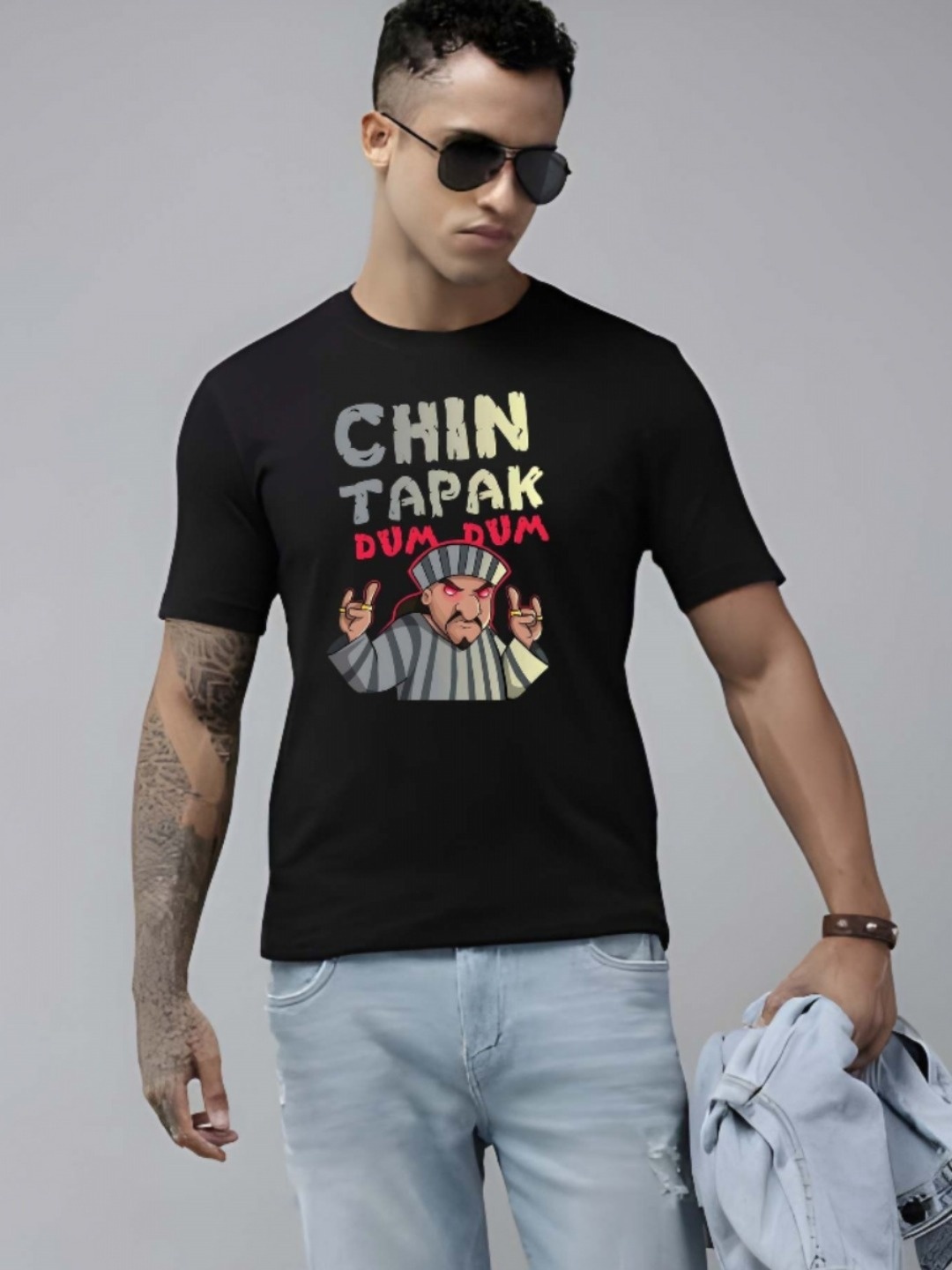 

KAIDO Men Graphic Printed Round Neck Cotton T-shirt, Black