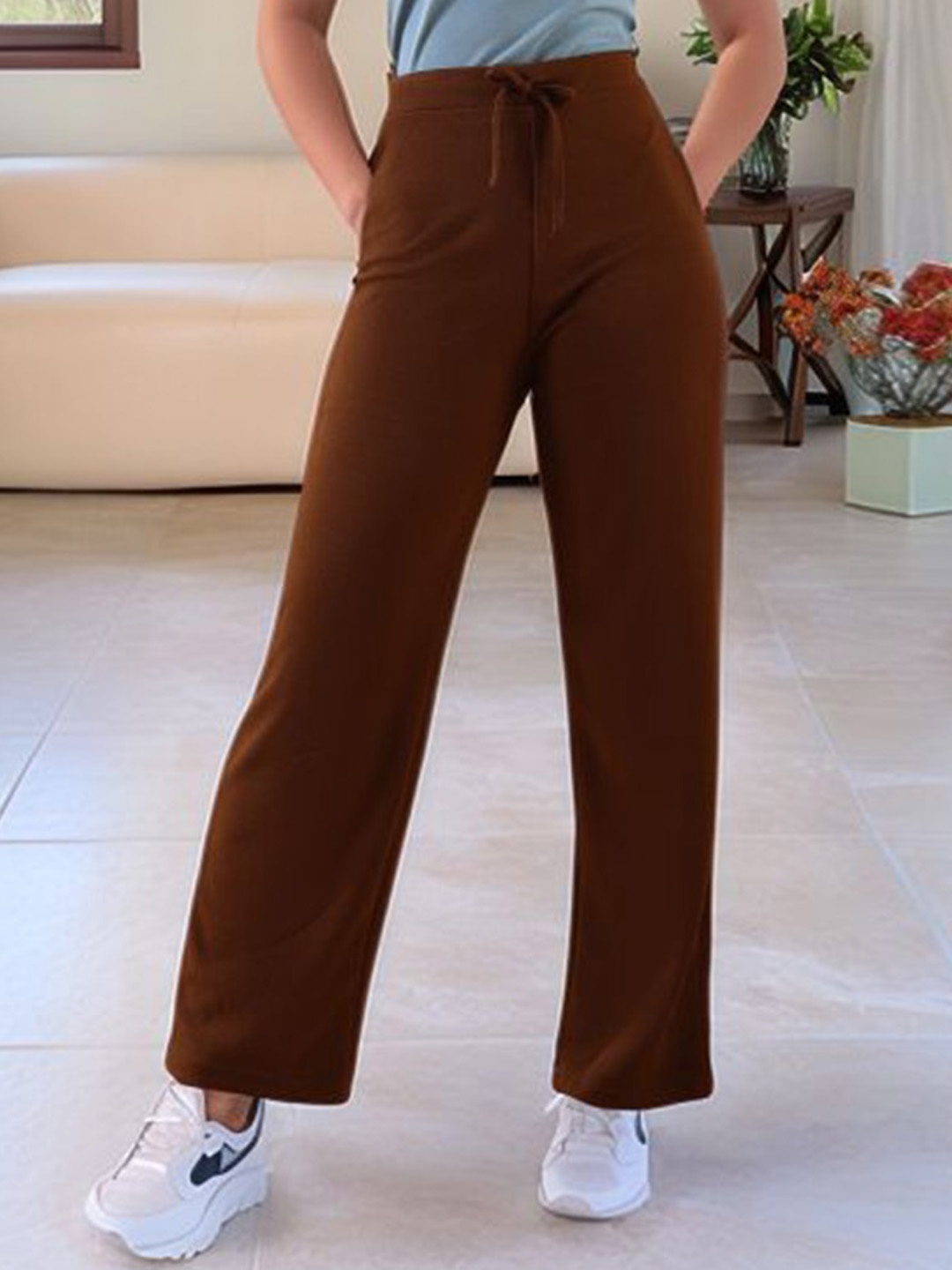 

DressBerry Women Regular Fit High-Rise Trousers, Coffee brown