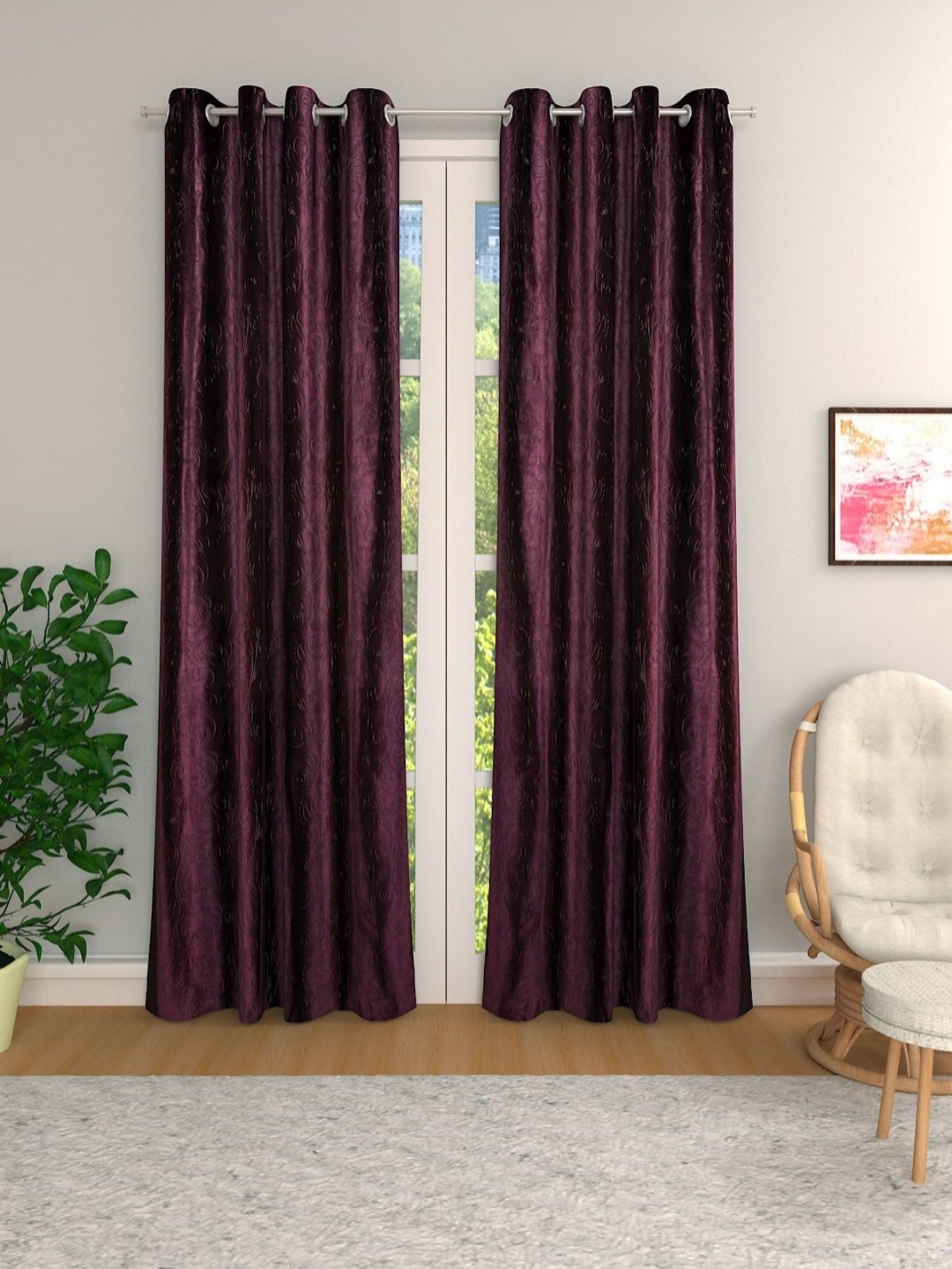 

Aura Purple 2 Pieces Leaf Room Darkening Door Curtains