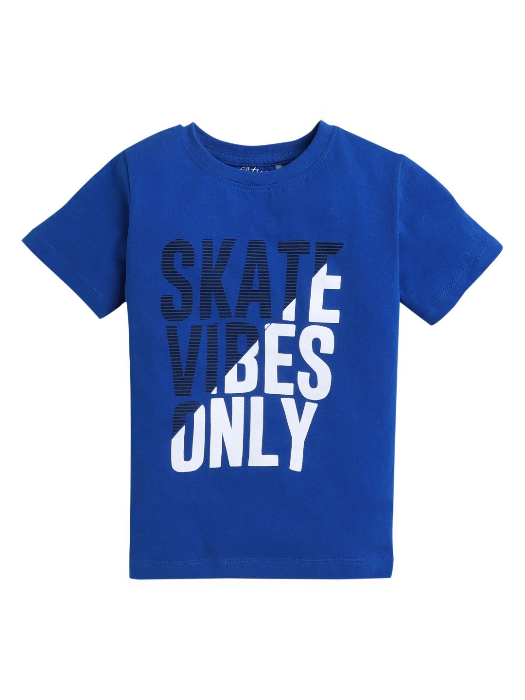 

Tiny Toonzzz Boys Typography Printed V-Neck Applique T-shirt, Blue
