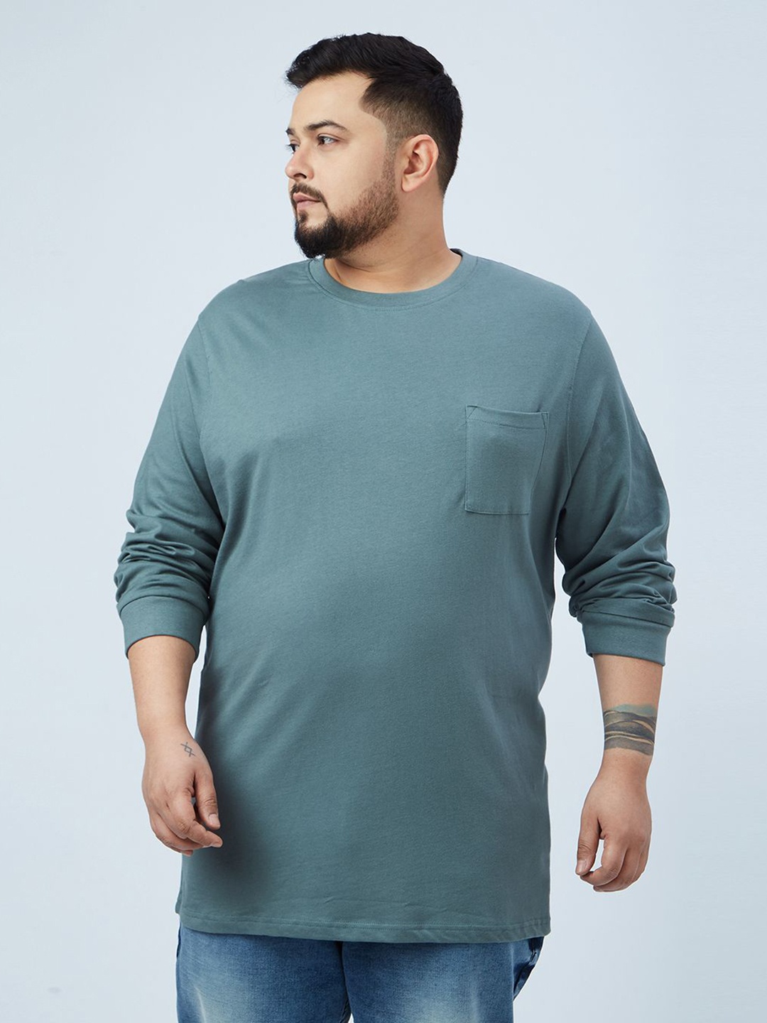 

Santonio Men Plus Size Solid Round Neck Cotton T-shirt, Green