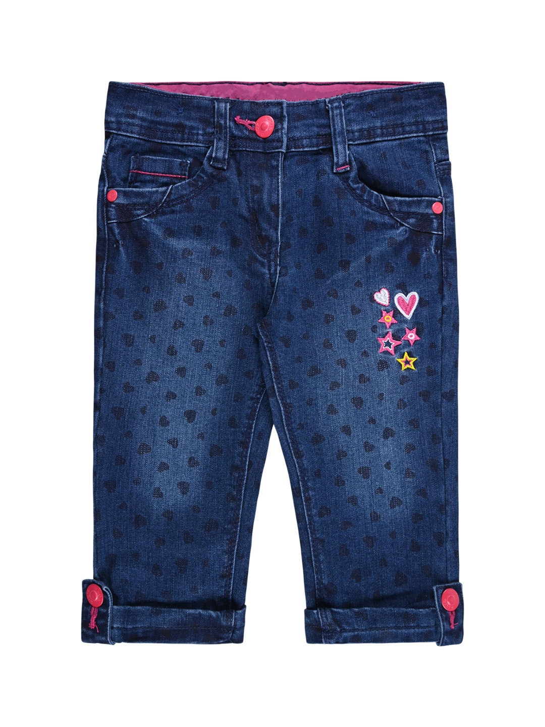 

Wish Karo Girls Embroidered Cotton Jeans, Navy blue