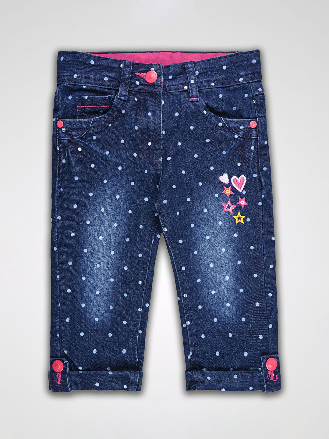 

Wish Karo Girls Embroidered Regular Fit Cotton Cropped Jeans, Navy blue