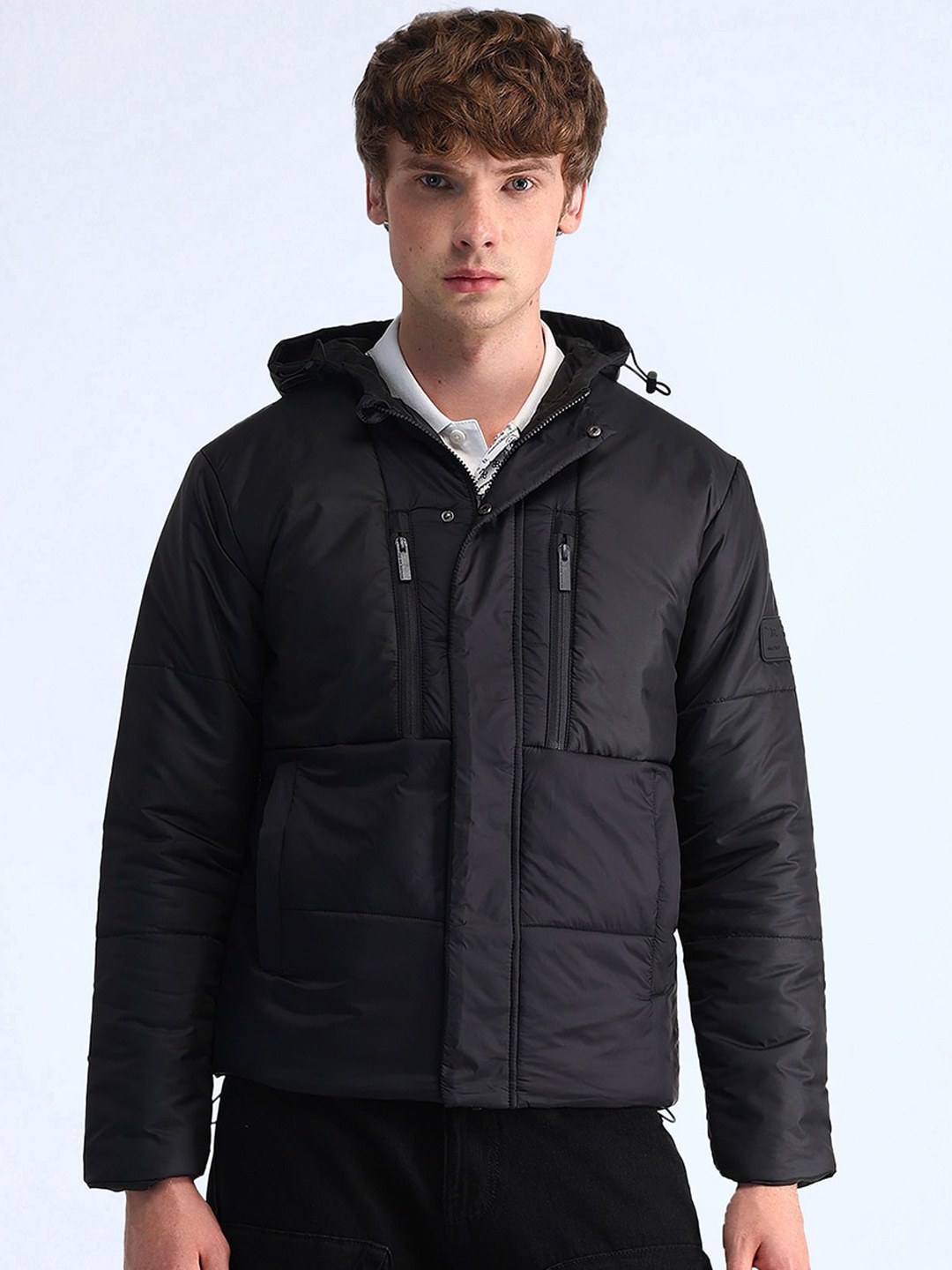 

Flying Machine Men Hooded Solid Casual Padded Jacket, Black