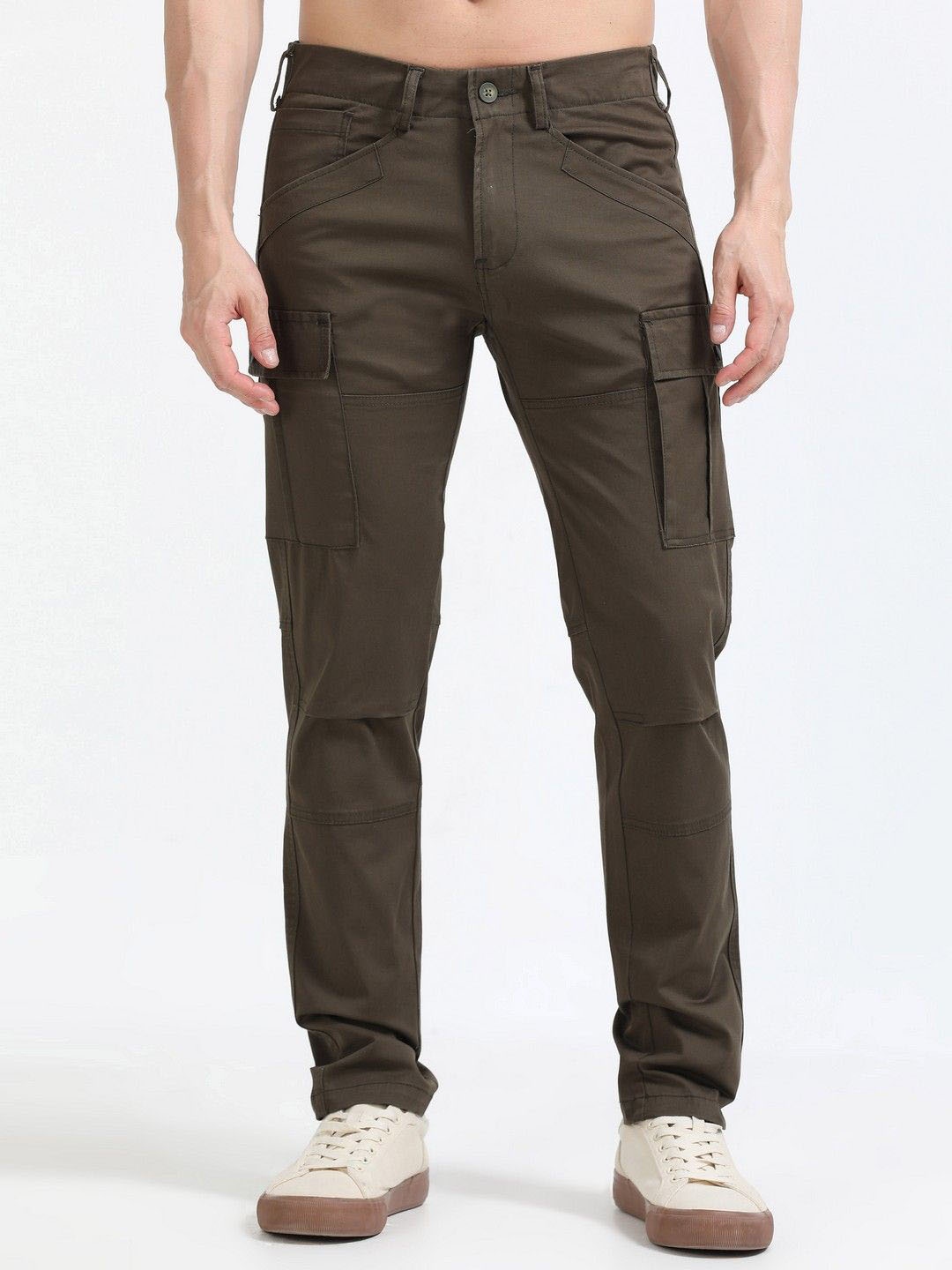 

NEVER NEUD Men Relaxed Regular Fit Mid-Rise Cargo Trouser, Brown