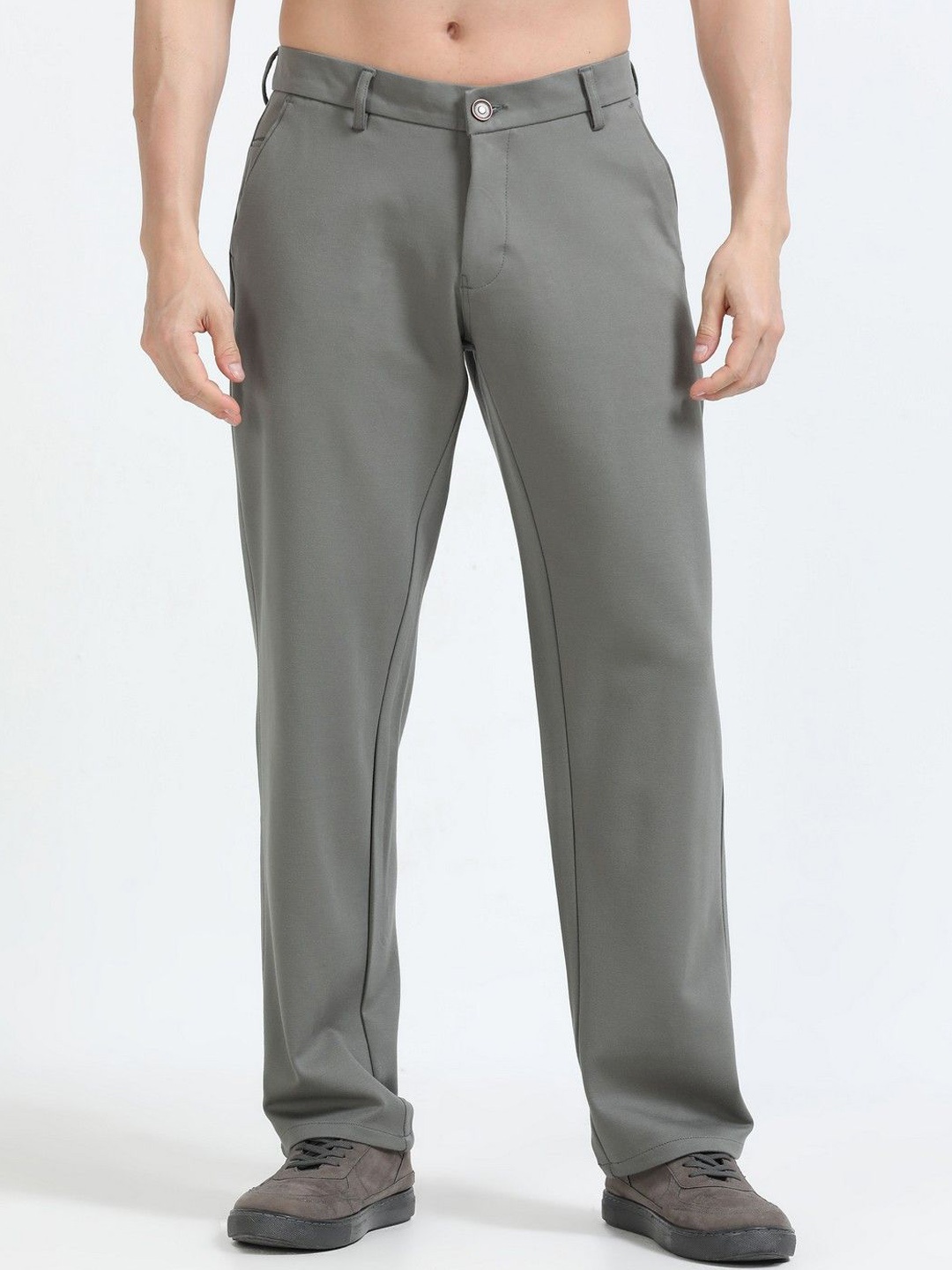 

NEVER NEUD Men Relaxed Mid-Rise Regular Trousers, Grey
