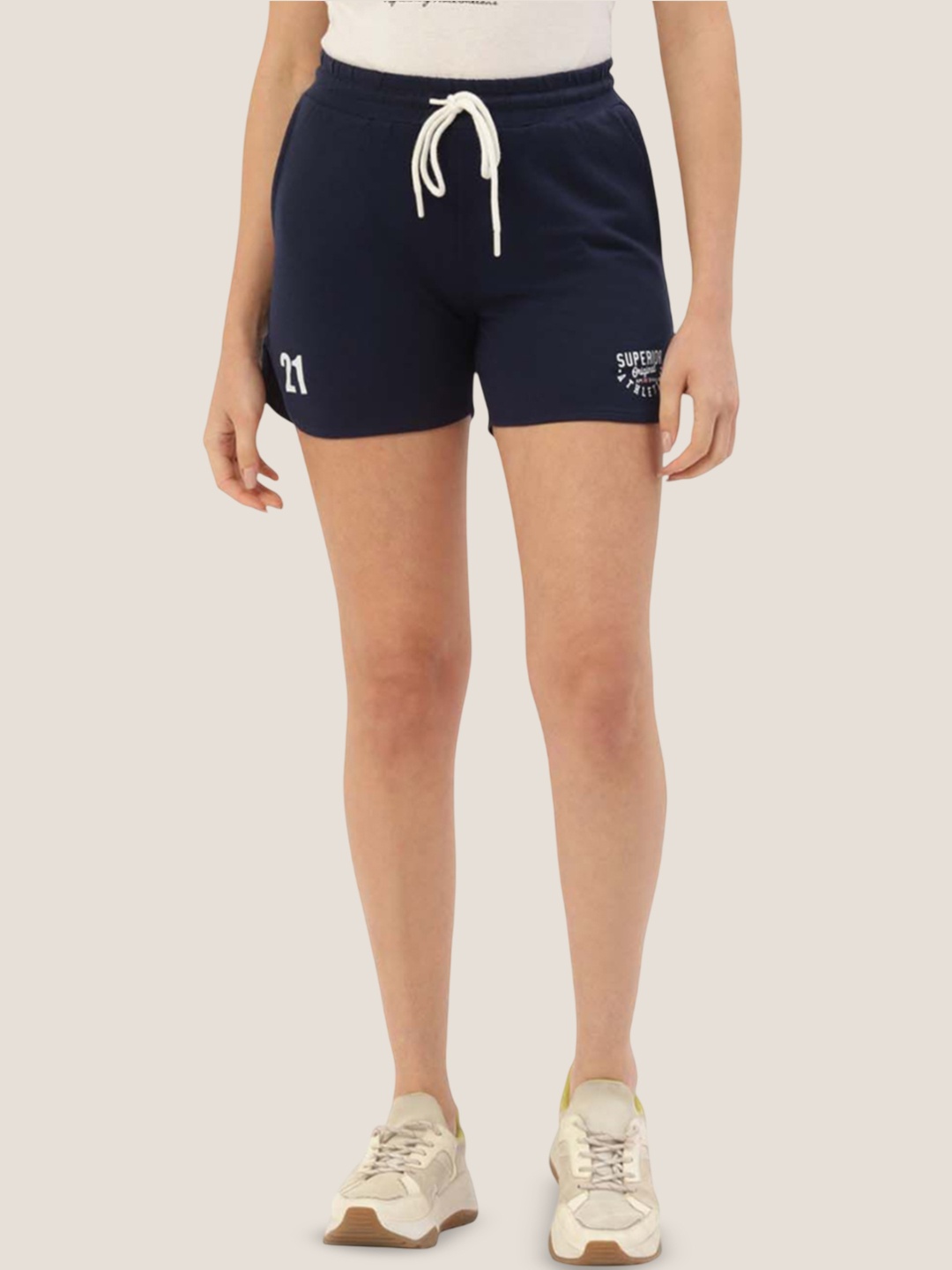 

AMSWAN Women Printed Low-Rise Running Shorts, Navy blue