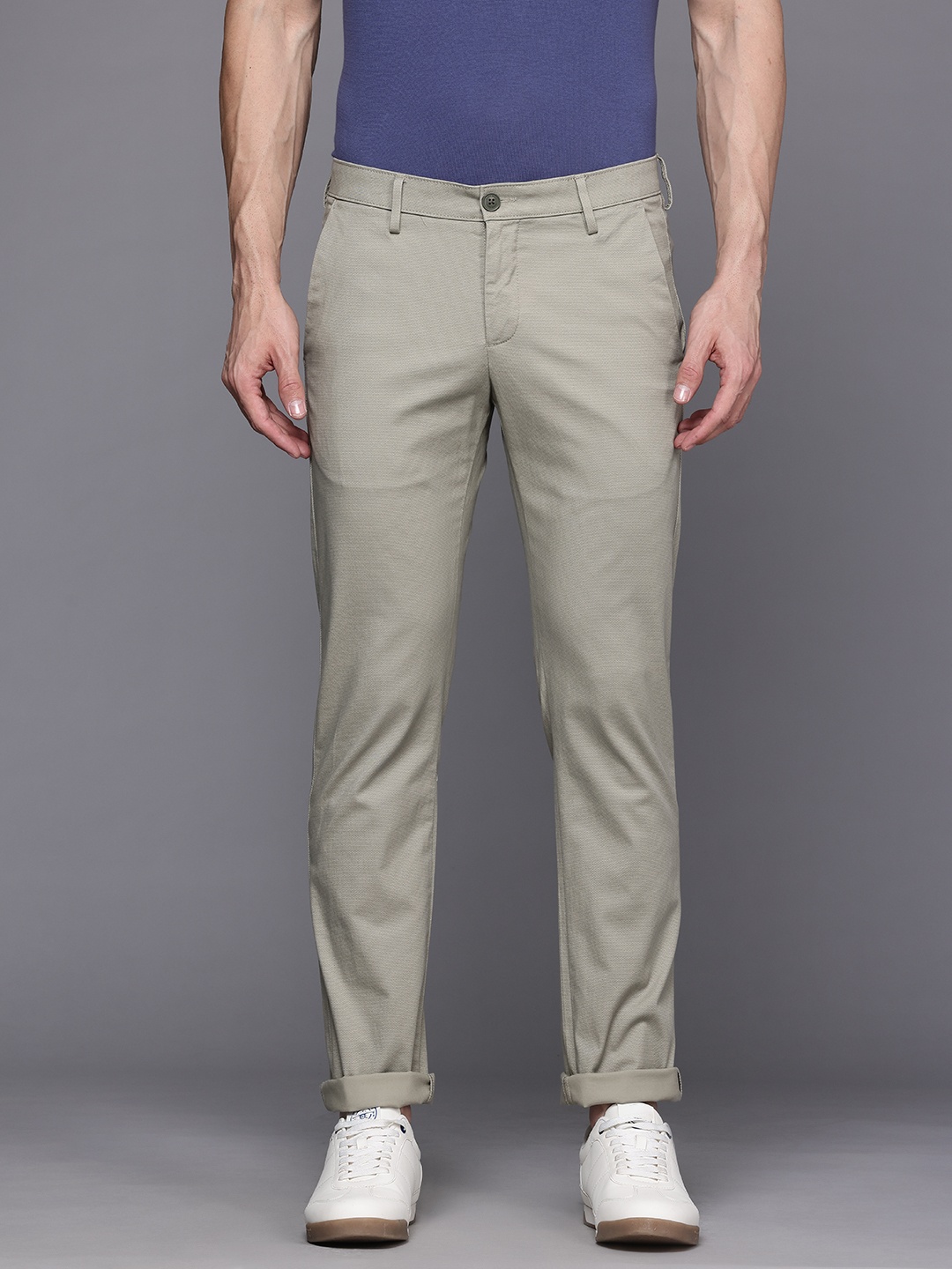

Allen Solly Men Printed Slim Fit Chinos, Green