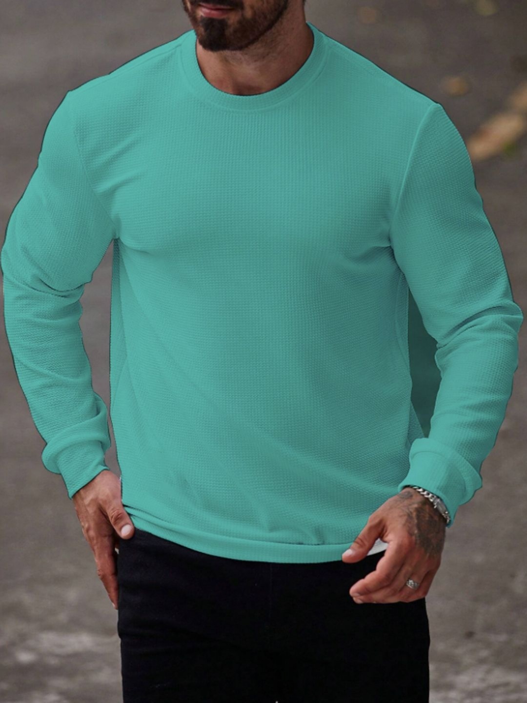

madfrog Men Solid Round Neck Cotton T-shirt, Sea green