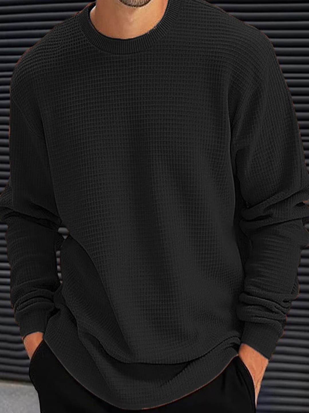 

madfrog Men Waffle Knit Long Sleeve Relaxed Fit Casual T-shirt, Black