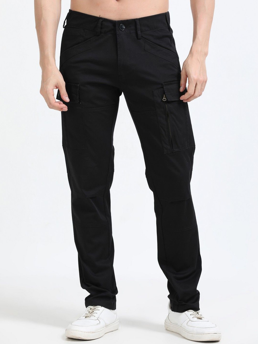 

NEVER NEUD Men Relaxed Heavy Utility Cargos Trousers, Black