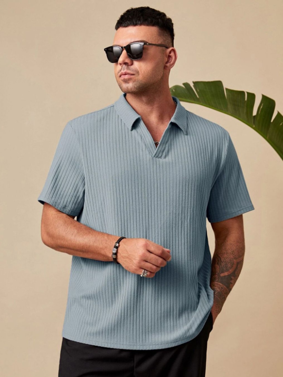 

madfrog Men Self Design Polo Collar T-shirt, Blue