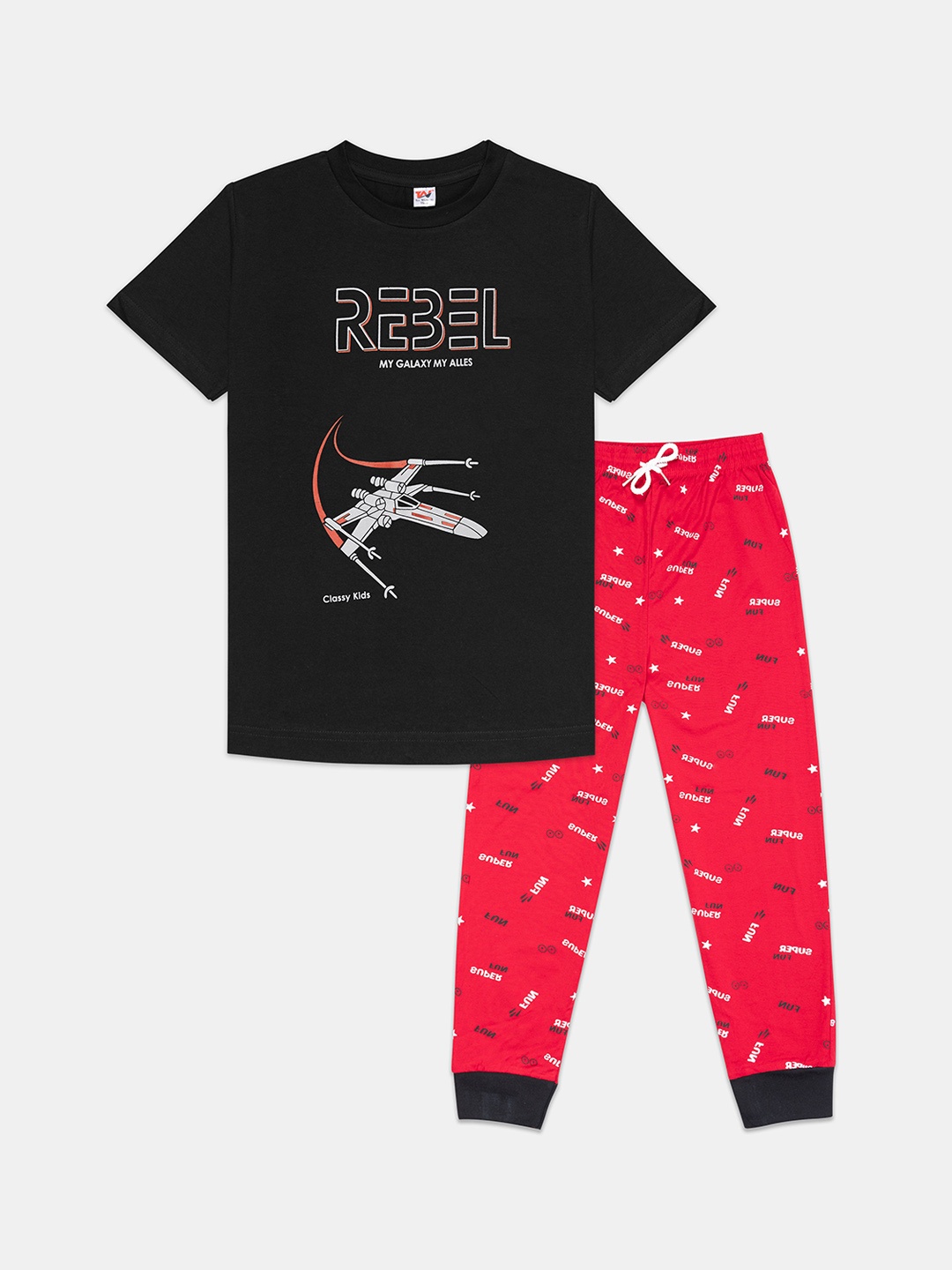 

Tee Weavers Boys Printed Pure Cotton Night suit, Black