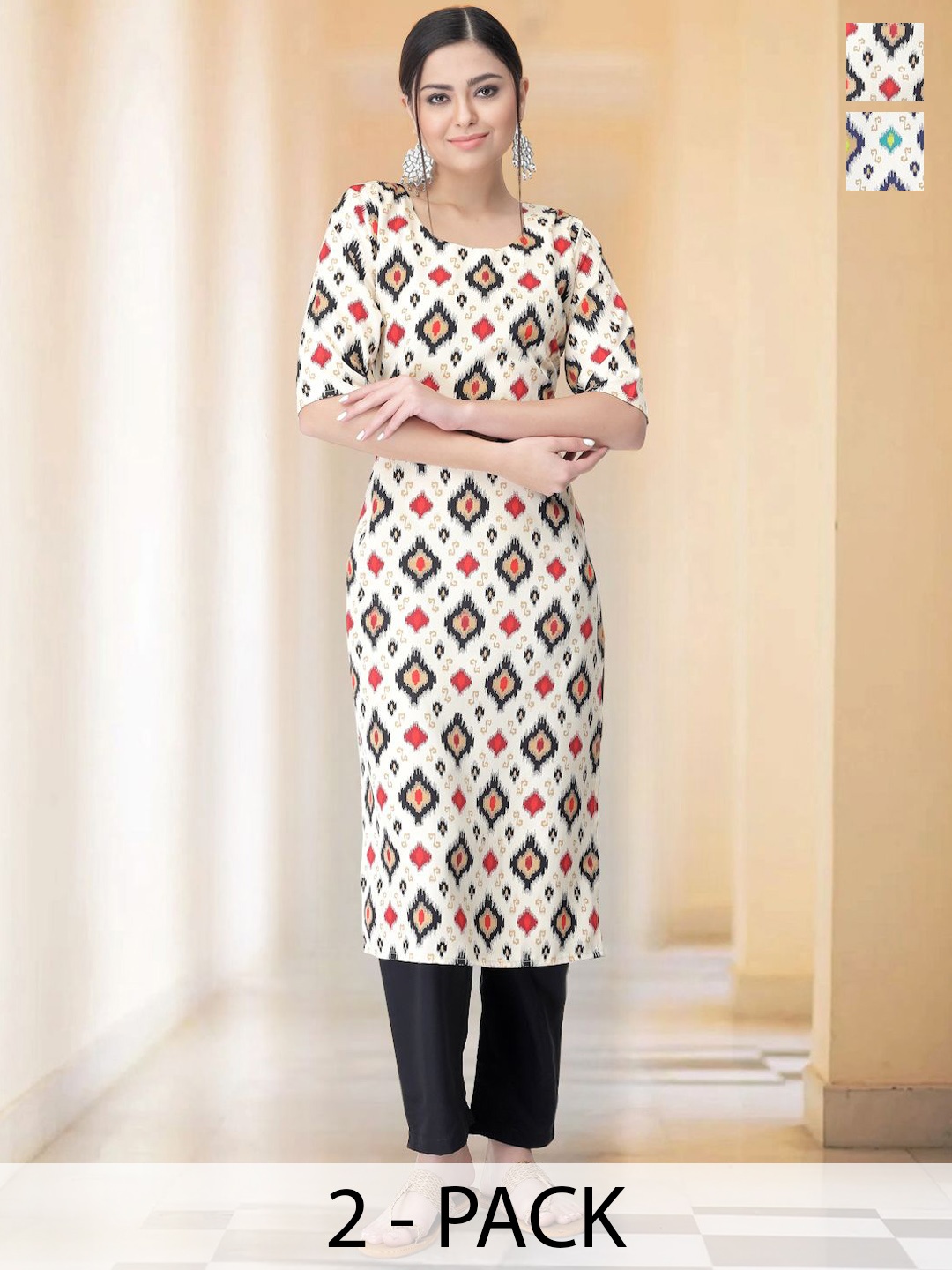 

7Threads Ethnic Motifs Printed Regular Kurta with Trousers, White