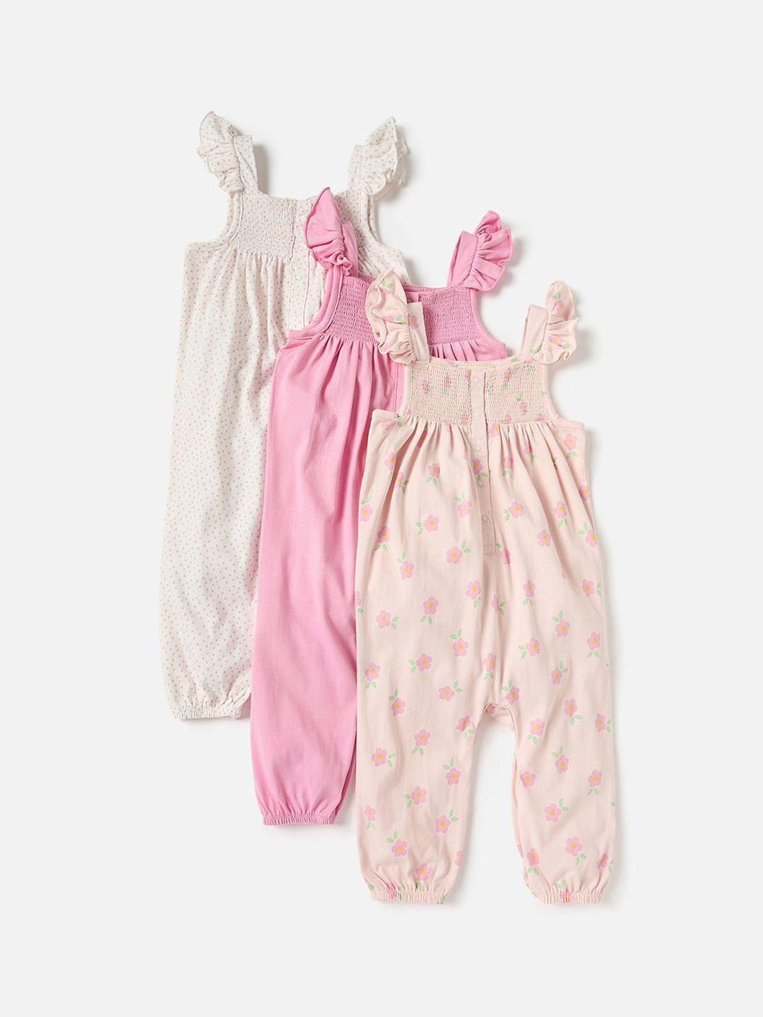 

Juniors by Babyshop Infant Girls Pack Of 3 Printed Cotton Rompers, White