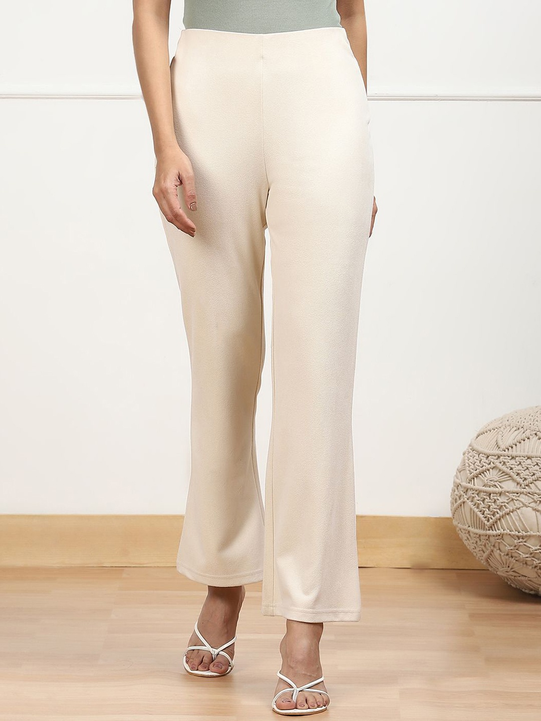 

Biba Women Relaxed Low-Rise Bootcut Trousers, Beige