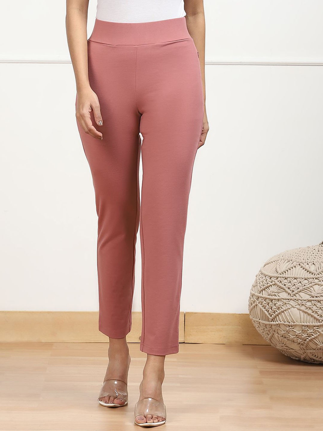 

Biba Women Relaxed Fit Low-Rise Trousers, Pink