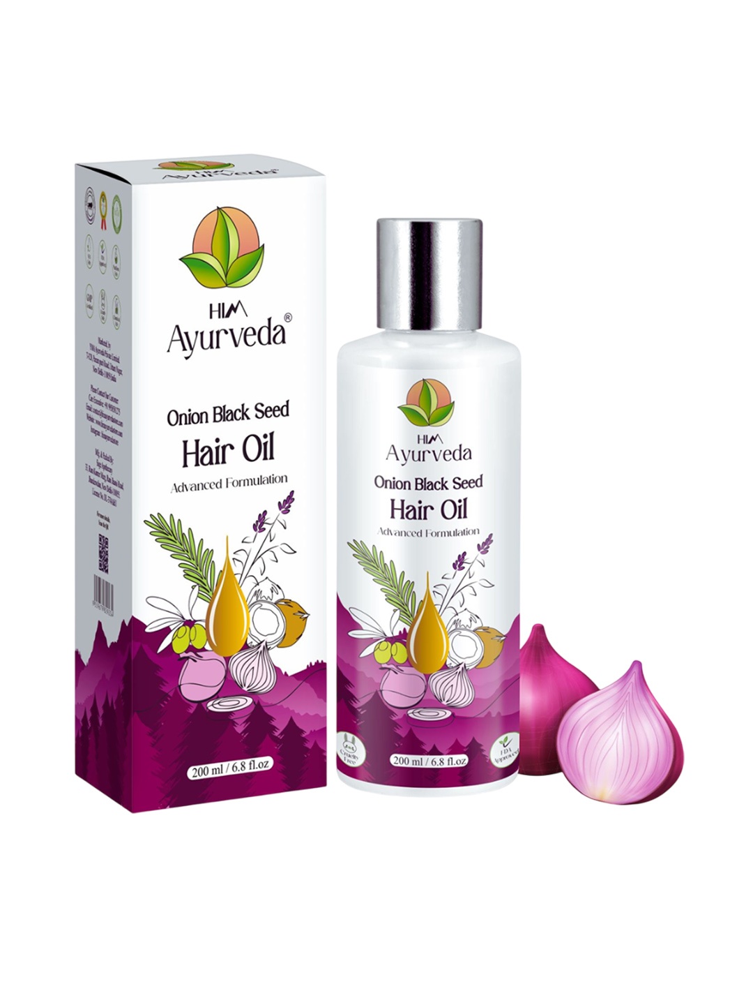 

HIM AYURVEDA Onion Black Seed Hair Oil For Hair Growth - 200 ml, White