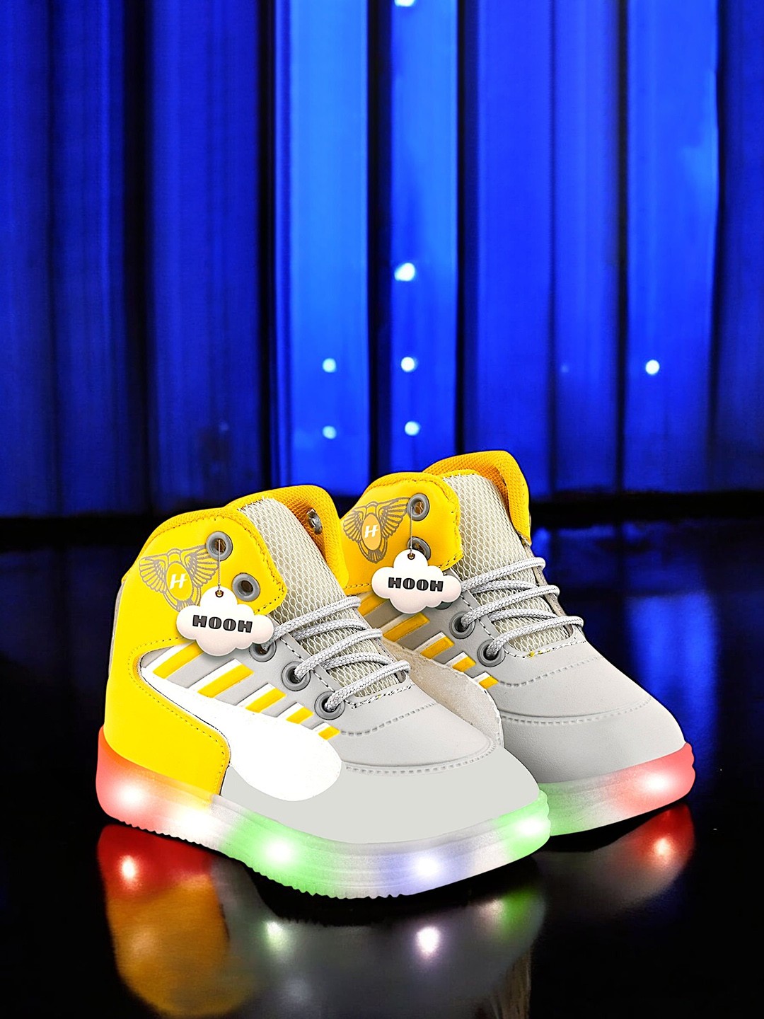 

HOOH Now Comfort in Fashion Kids Colourblocked Lace-Ups LED Sneakers, Yellow