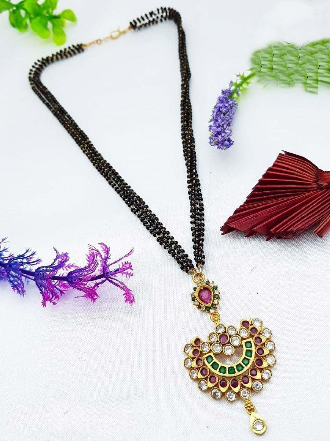

GRIIHAM Stone Studded & Beaded Four layer Mangalsutra, Gold