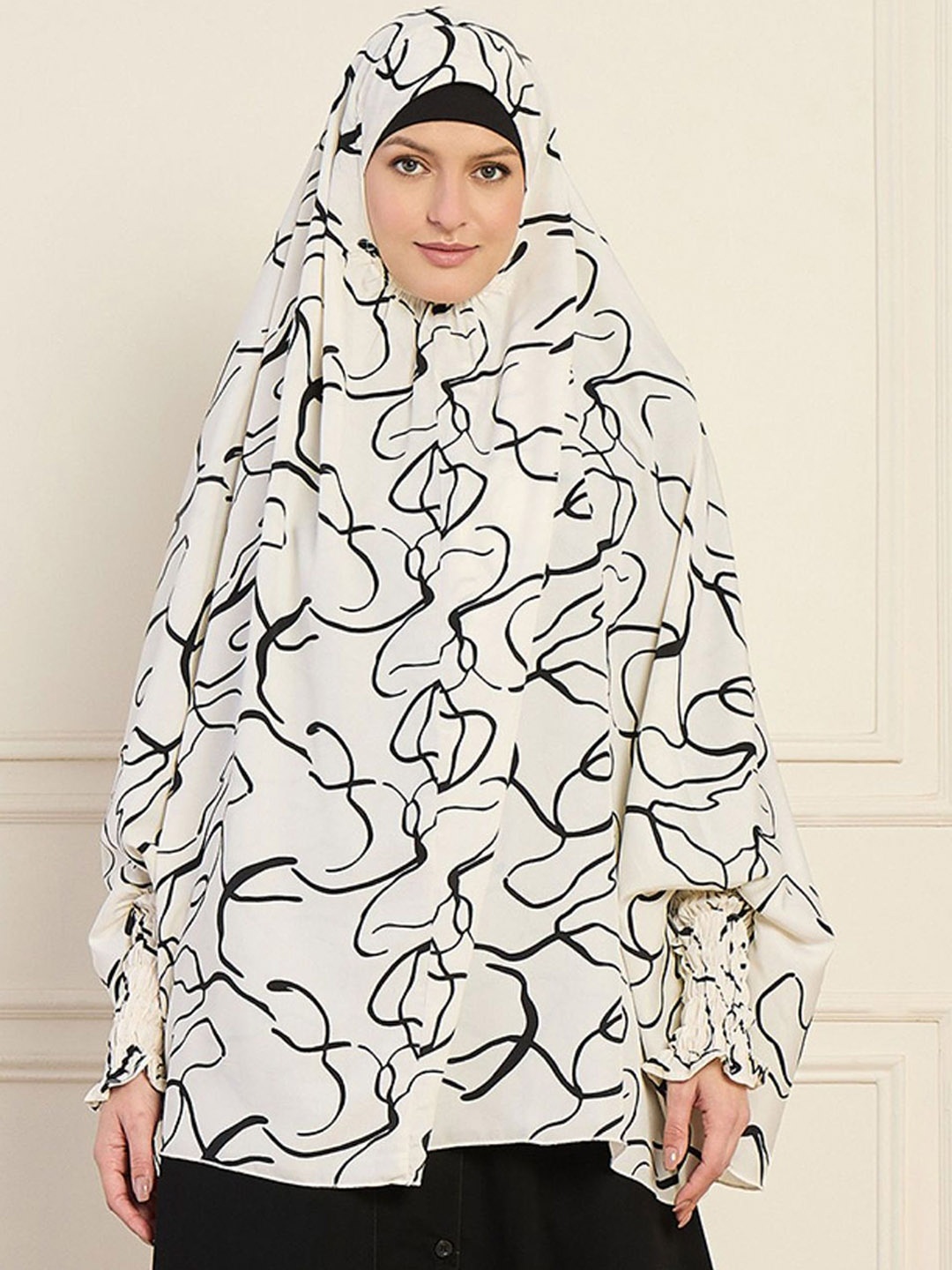 

NABIA Women Printed Khimar Hijab Burqas, White