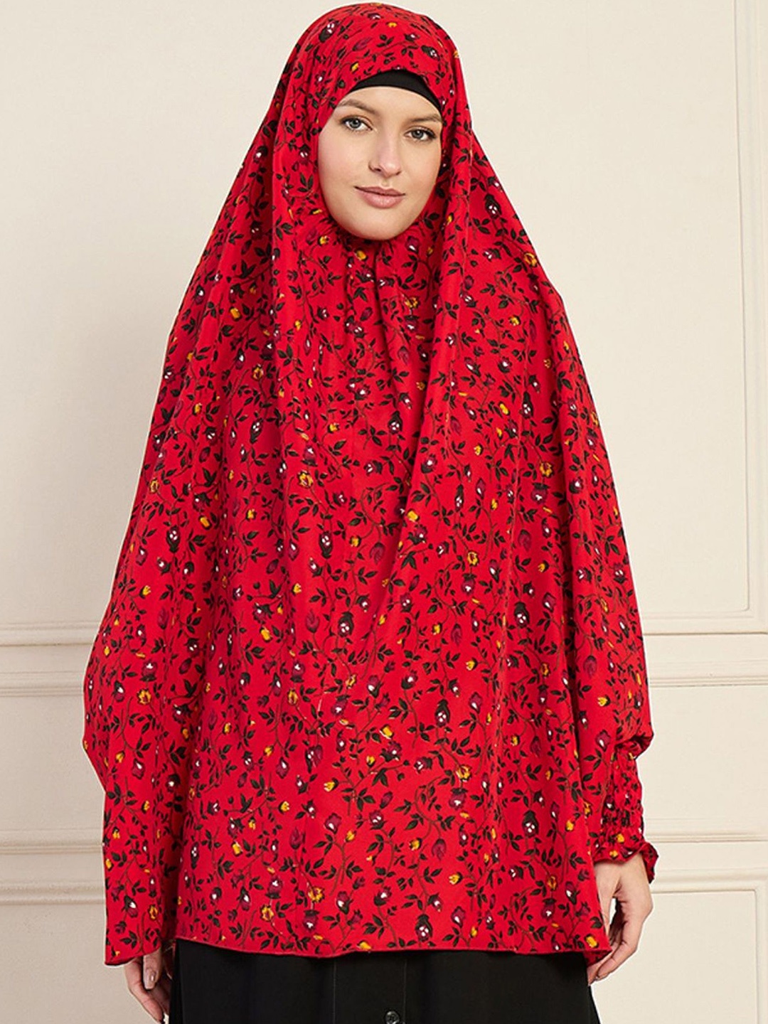 

NABIA Women Printed Khimar Hijab Burqas, Red