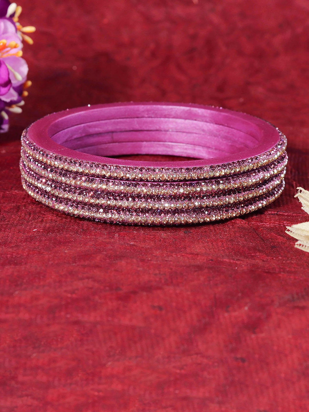 

ZULKA Set Of 8 Zircon Diamond Stone Studded Kada Bangles, Lavender