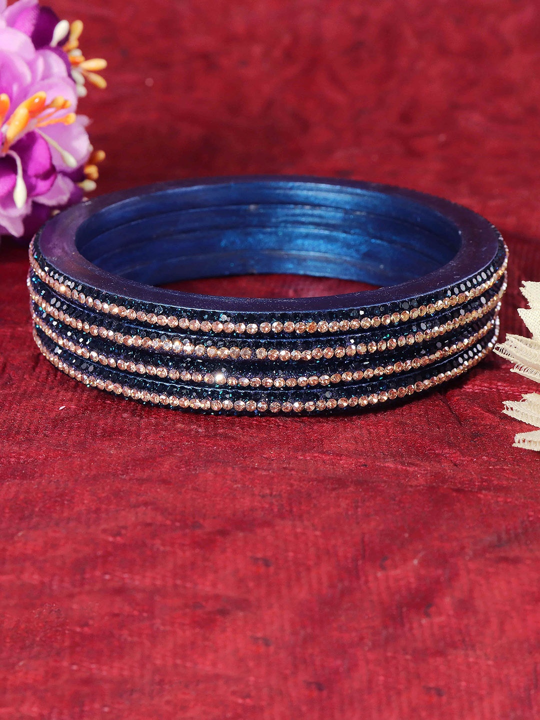 

ZULKA Set Of 8 Zircon Diamond Stone Studded Kada Bangles, Blue