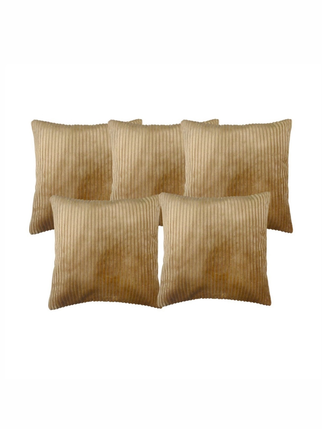 TANLOOMS Gold-Toned 5 Pieces Striped Velvet Square Cushion Covers