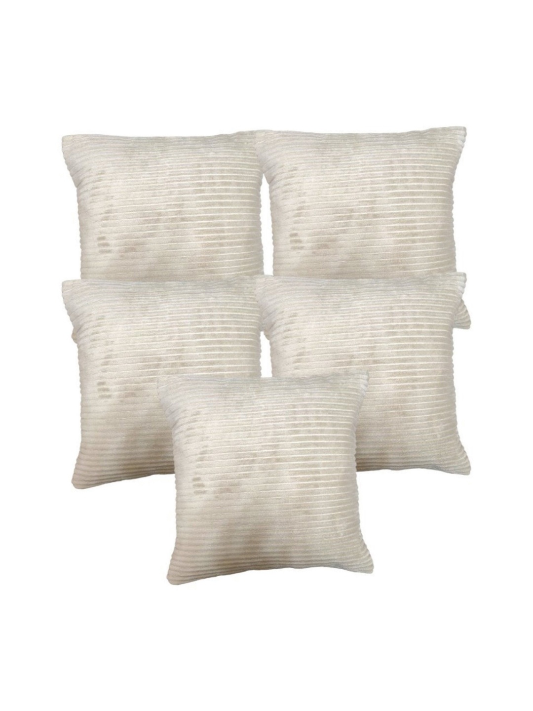 TANLOOMS Cream-Coloured 5 Pieces Striped Velvet Square Cushion Covers