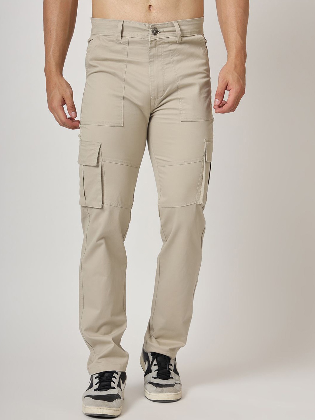 

AMSWAN Men Regular Fit Low-Rise Cargos Trousers, Grey