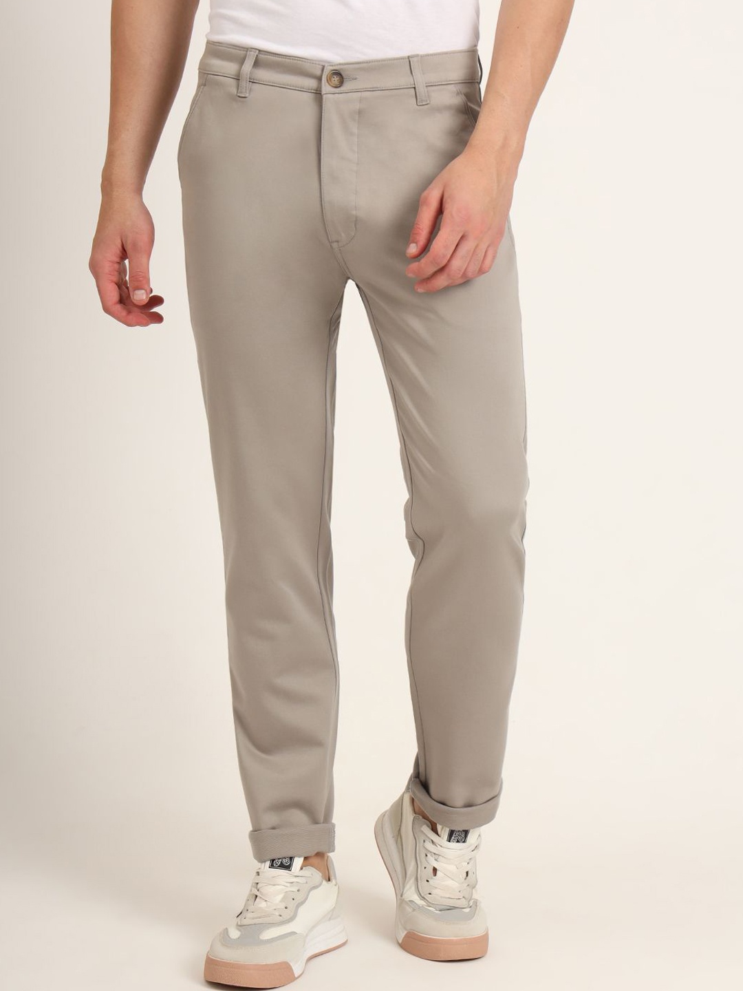 

AMSWAN Men Cotton Low-Rise Regular Trousers, Grey
