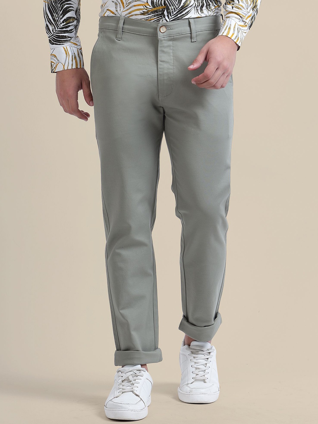 

AMSWAN Men Low-Rise Regular Fit Cotton Trousers, Green