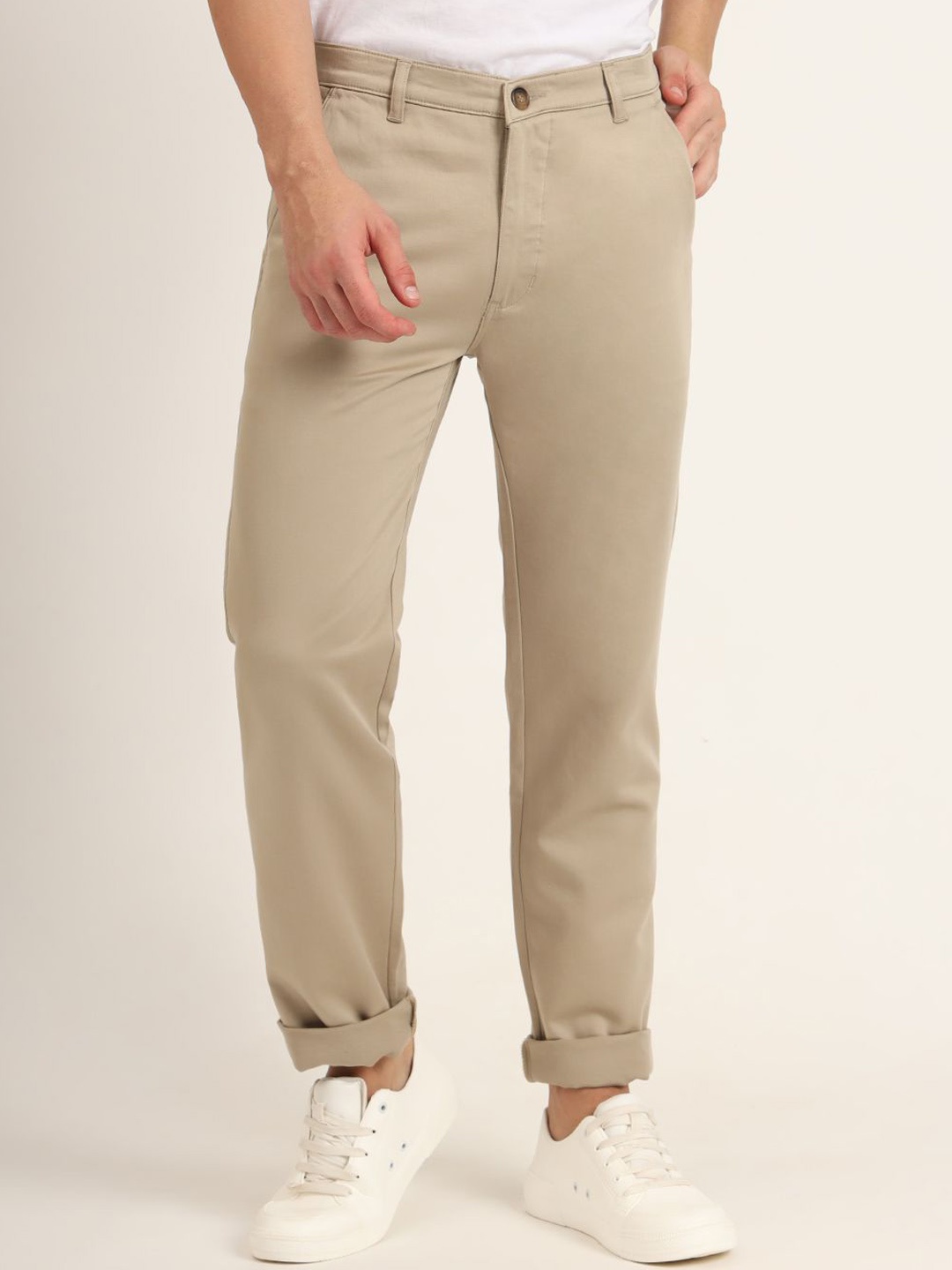 

AMSWAN Men Regular Fit Low-Rise CottonTrousers, Grey