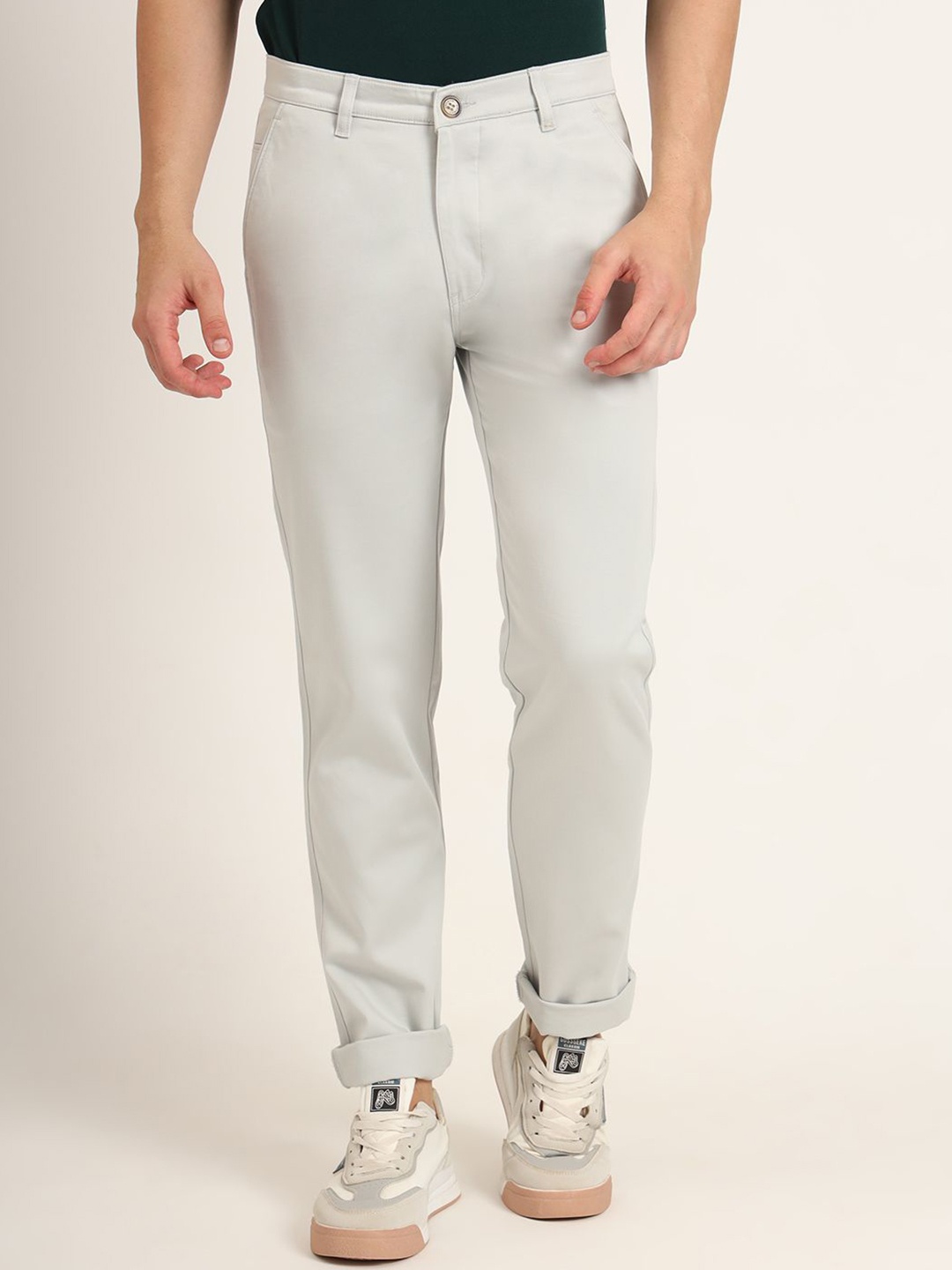 

AMSWAN Men Regular Fit Mid-Rise Cotton Trouser, Grey