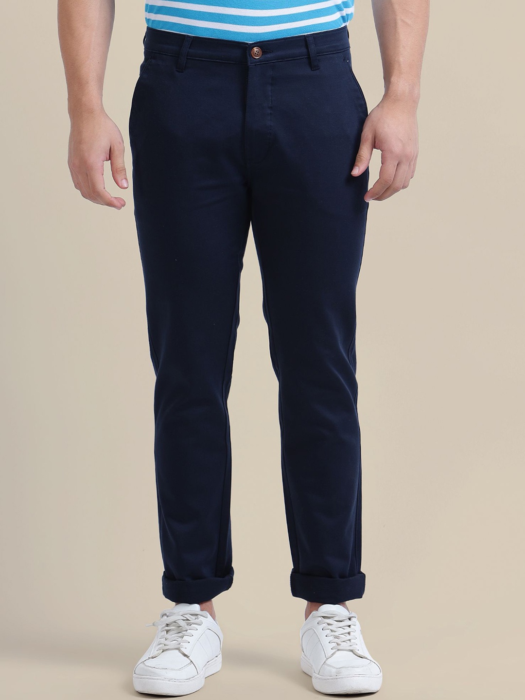 

AMSWAN Men Low-Rise Regular Fit Trousers, Navy blue