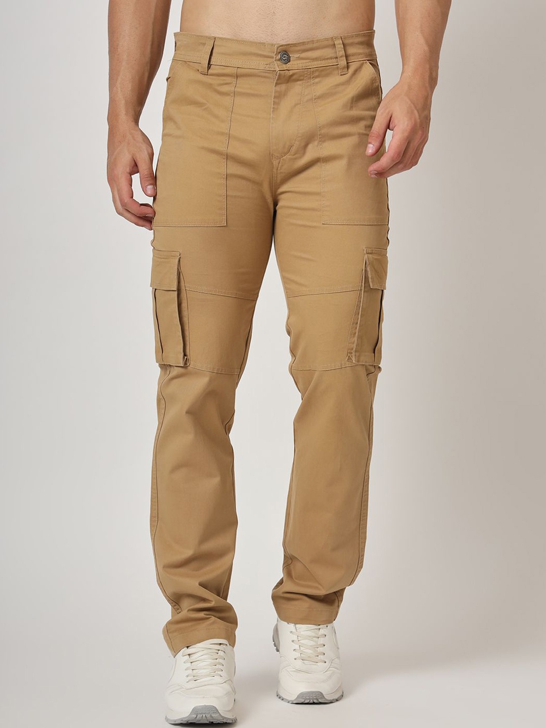 

AMSWAN Men Regular Fit Low-Rise Cotton Cargos, Beige